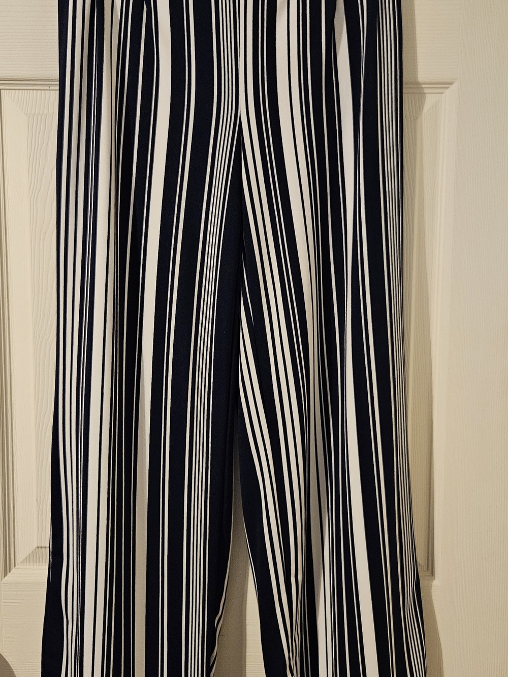 Navy & White Vertical Stripe Wide-Leg Pants